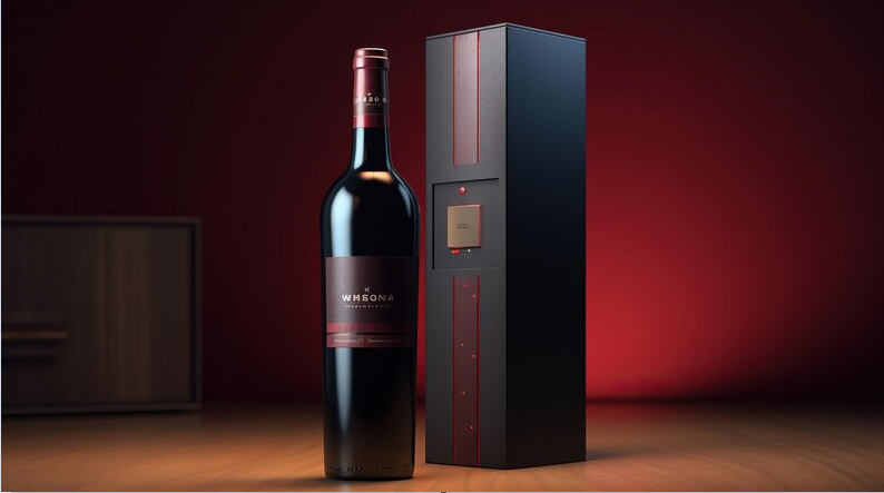 Wine box design mockup with logo, artwork, and other branding elements to enhance brand presence.