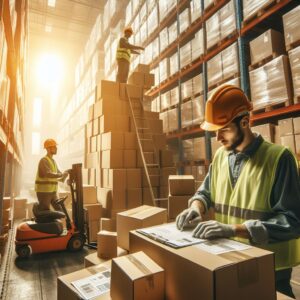 Three peoplw Industrial Cardboard Boxes in Logistics and Shipping