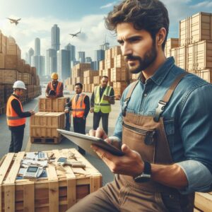 5 people doing Inspections of wooden crates and require Declarations.